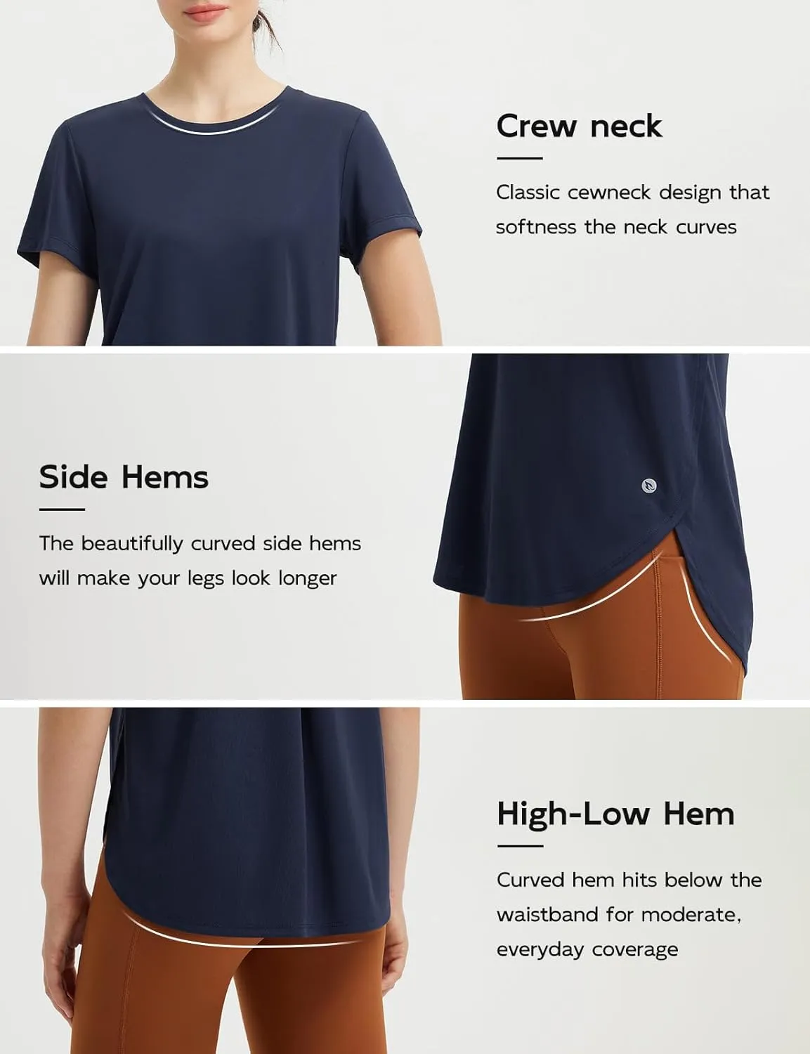 baleaf Women's Short Sleeve Workout Shirts Athletic Running Yoga Tops with Curved Hem Quick Dry Sun T-Shirt UPF 50 