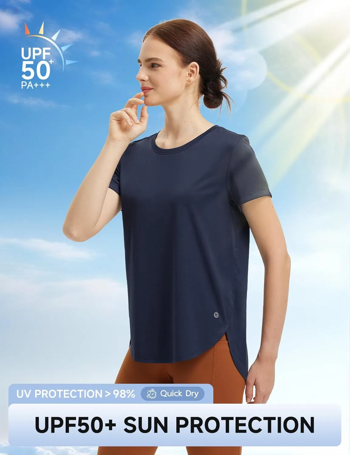 baleaf Women's Short Sleeve Workout Shirts Athletic Running Yoga Tops with Curved Hem Quick Dry Sun T-Shirt UPF 50 