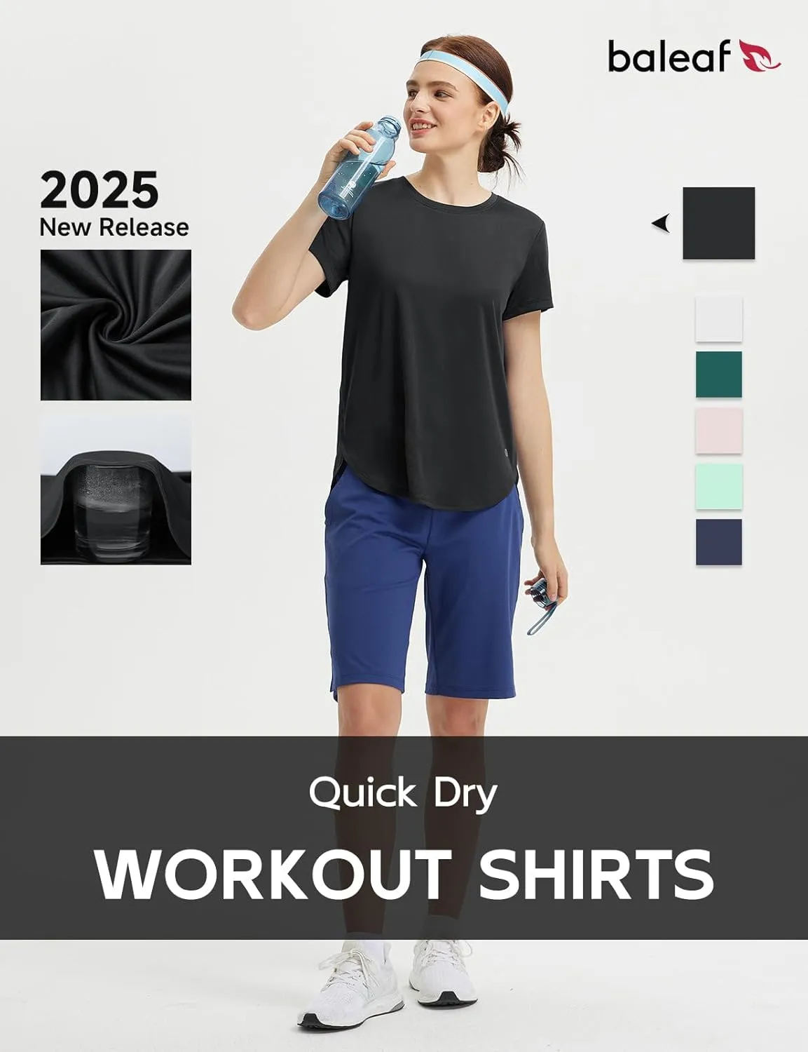 baleaf Women's Short Sleeve Workout Shirts Athletic Running Yoga Tops with Curved Hem Quick Dry Sun T-Shirt UPF 50 