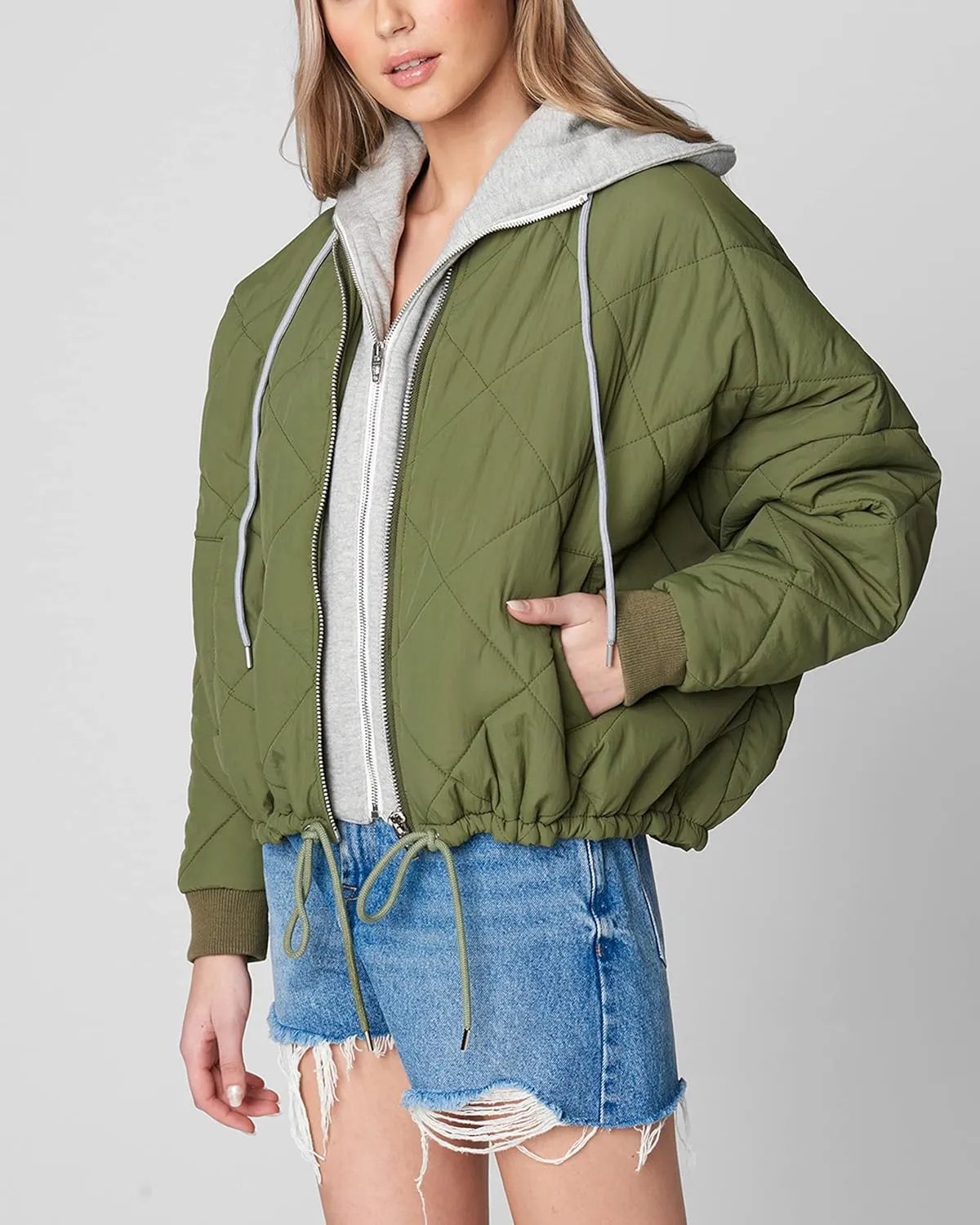 [BLANKNYC] womens Luxury Clothing Quilted Print Jacket, Comfortable & Stylish Windbreaker Coat