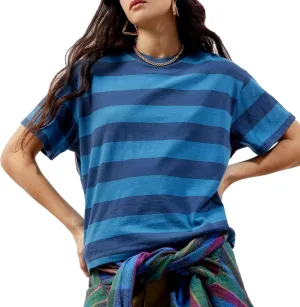 Boxy Tee Shirts for Women Oversized Striped T Shirt Color Block Short Sleeve Crew Neck Loose Pullover Tops