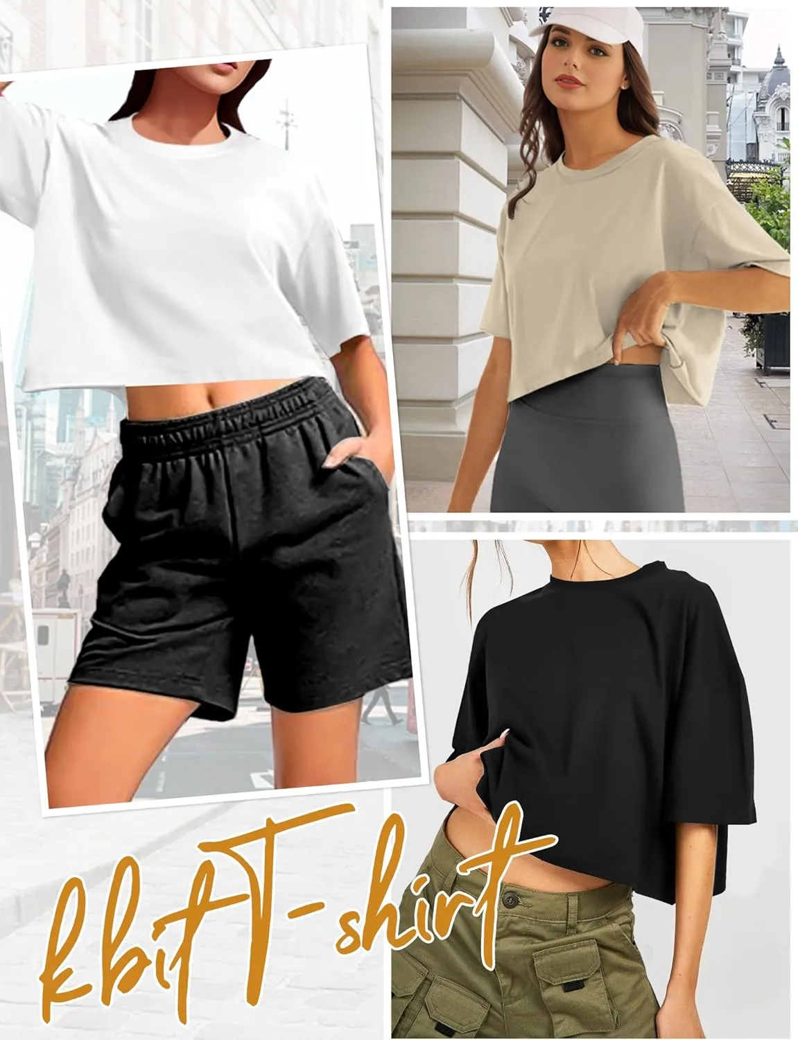 Buauty Womens Oversized Crop Tops, Short Sleeve Workout T-Shirt, Basic Drop Shoulder Boxy Tees, Summer Casual Athletic Shirts