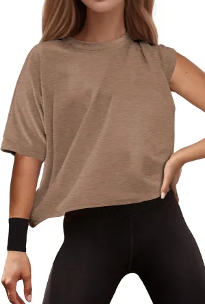 Buauty Womens Oversized Workout T-Shirt, Short Sleeve Crop Tops, Basic Casual Boxy Tshirts, Summer Loose Gym Athletic Tee