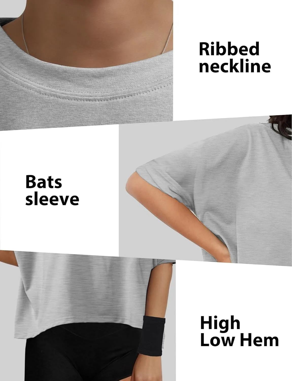 Buauty Womens Oversized Workout T-Shirt, Short Sleeve Crop Tops, Basic Casual Boxy Tshirts, Summer Loose Gym Athletic Tee