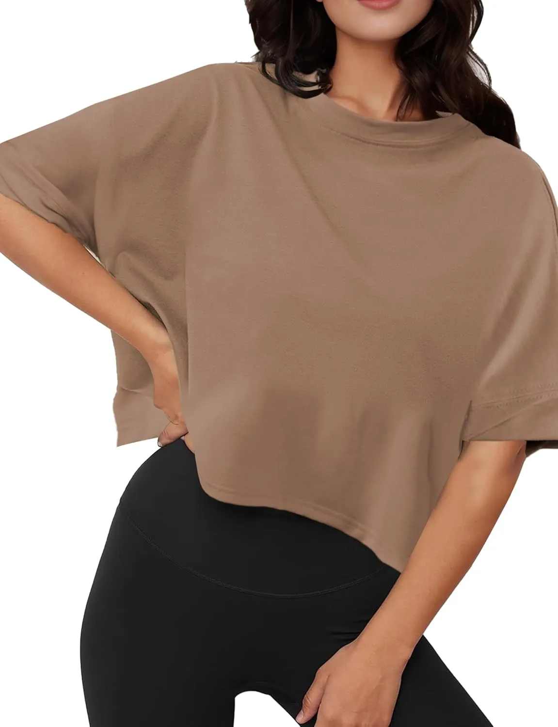 Buauty Womens Oversized Workout T-Shirt, Short Sleeve Crop Tops, Basic Casual Boxy Tshirts, Summer Loose Gym Athletic Tee