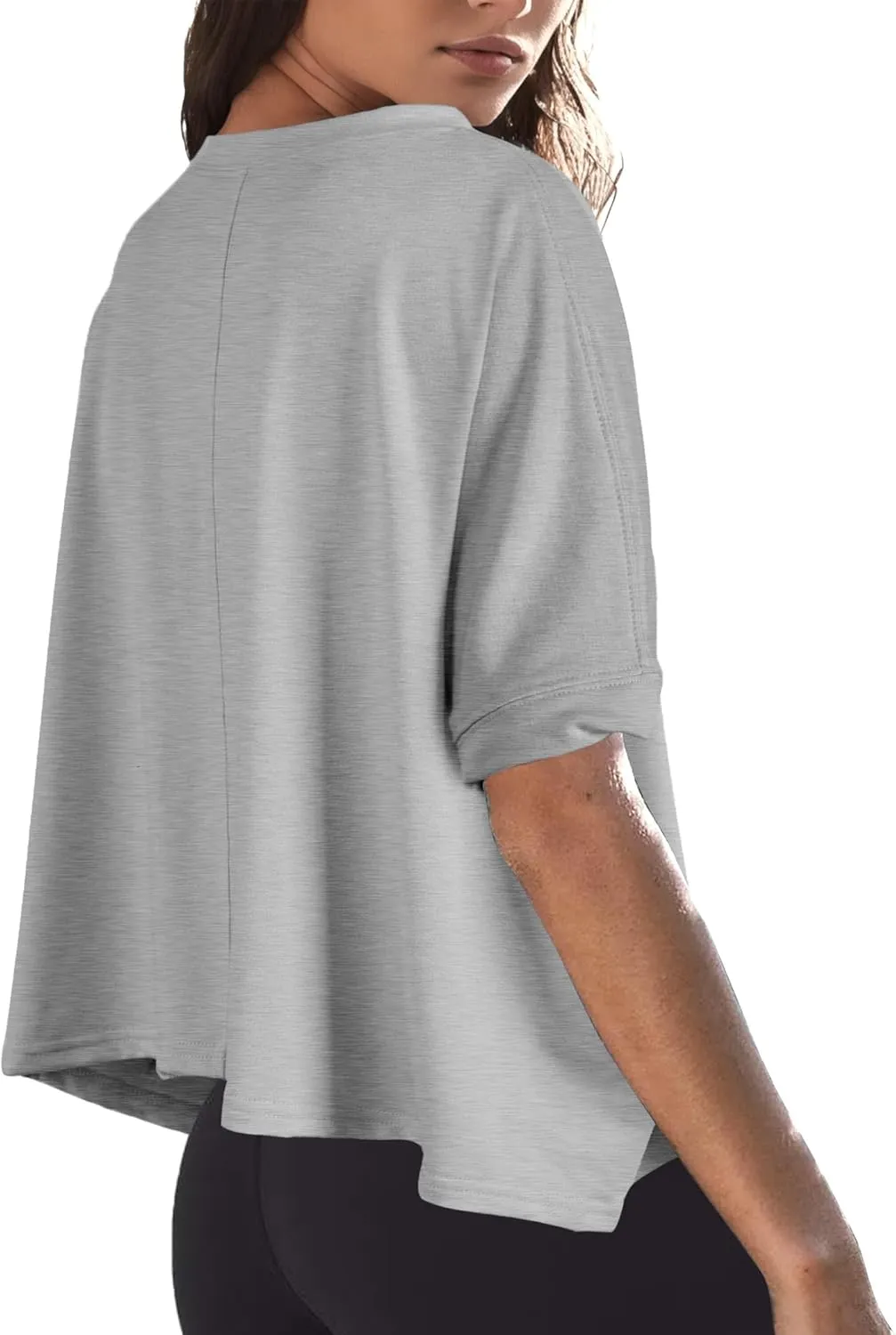 Buauty Womens Oversized Workout T-Shirt, Short Sleeve Crop Tops, Basic Casual Boxy Tshirts, Summer Loose Gym Athletic Tee