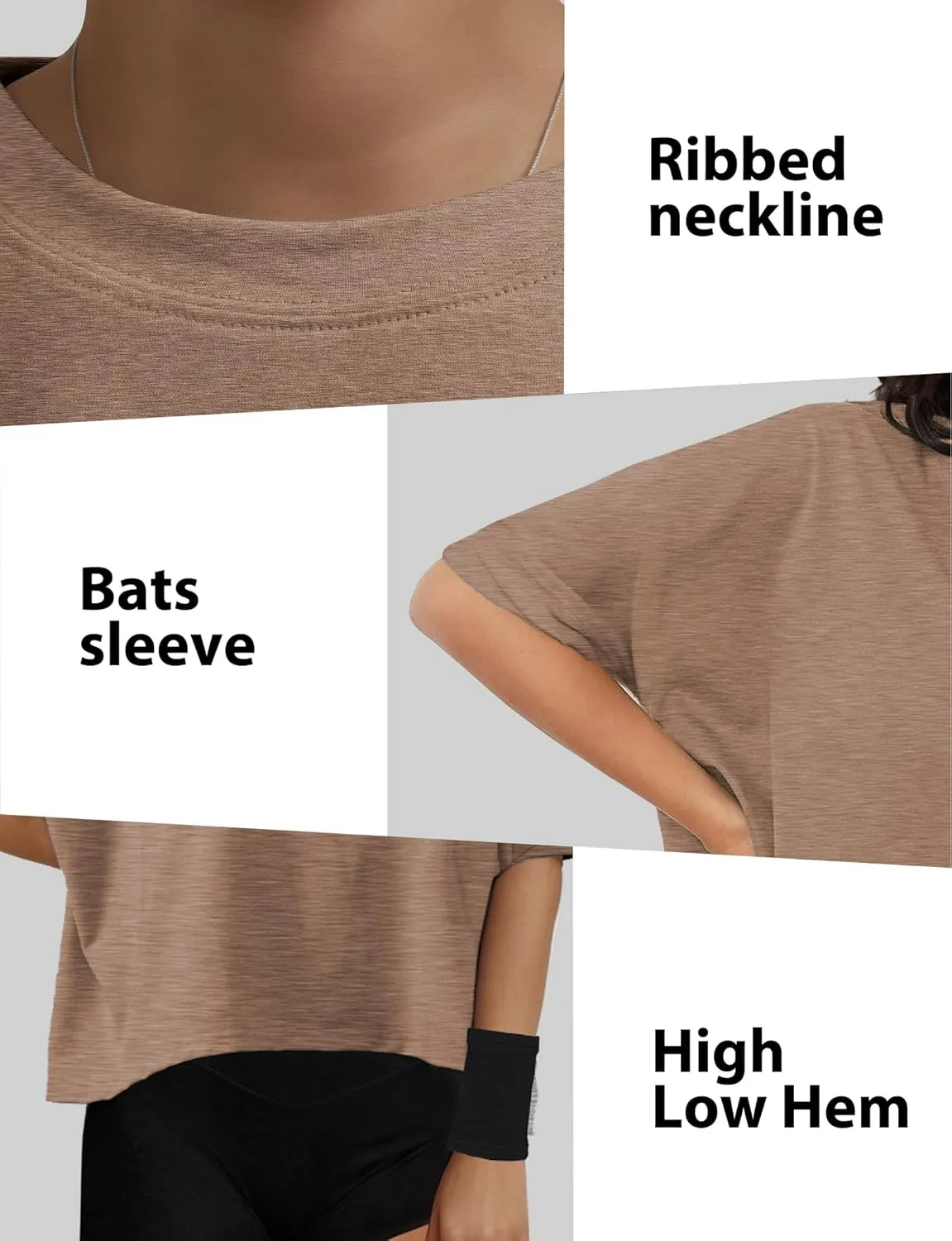 Buauty Womens Oversized Workout T-Shirt, Short Sleeve Crop Tops, Basic Casual Boxy Tshirts, Summer Loose Gym Athletic Tee