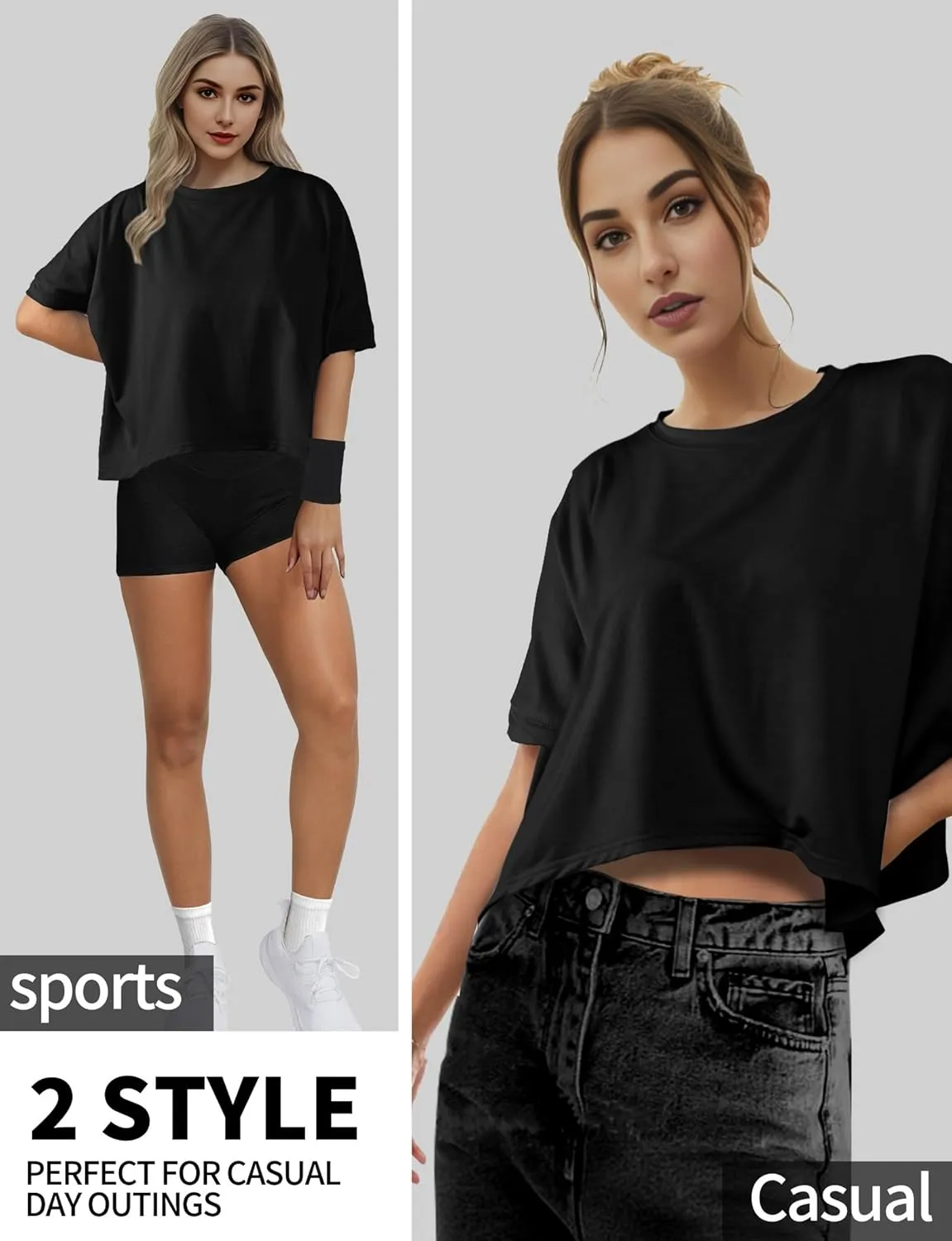 Buauty Womens Oversized Workout T-Shirt, Short Sleeve Crop Tops, Basic Casual Boxy Tshirts, Summer Loose Gym Athletic Tee