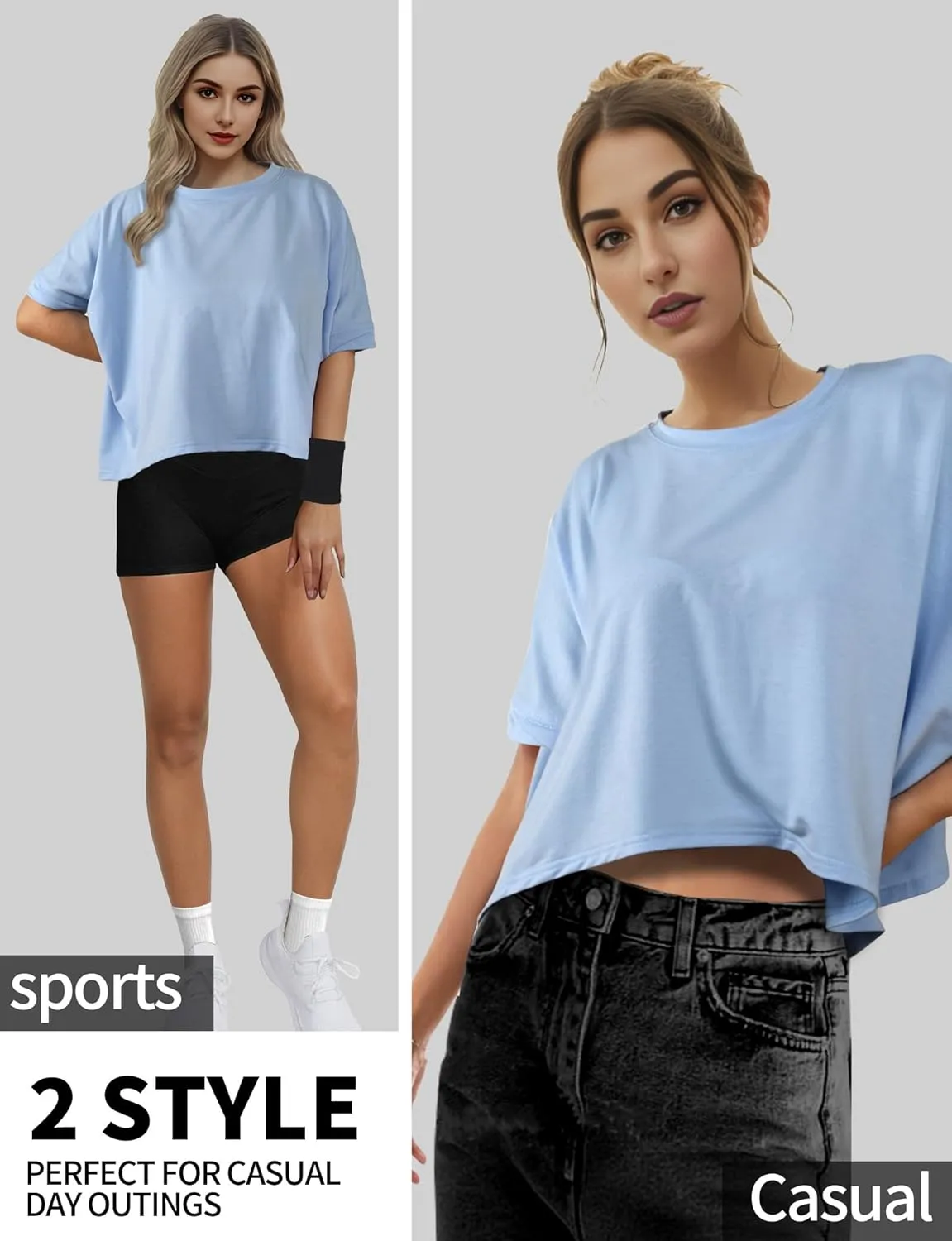 Buauty Womens Oversized Workout T-Shirt, Short Sleeve Crop Tops, Basic Casual Boxy Tshirts, Summer Loose Gym Athletic Tee