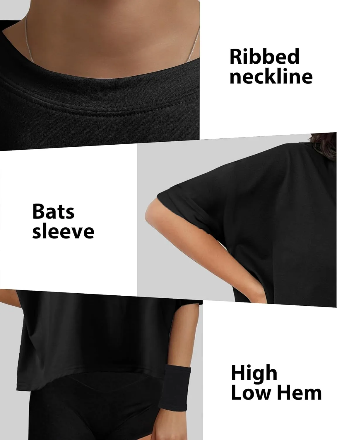 Buauty Womens Oversized Workout T-Shirt, Short Sleeve Crop Tops, Basic Casual Boxy Tshirts, Summer Loose Gym Athletic Tee