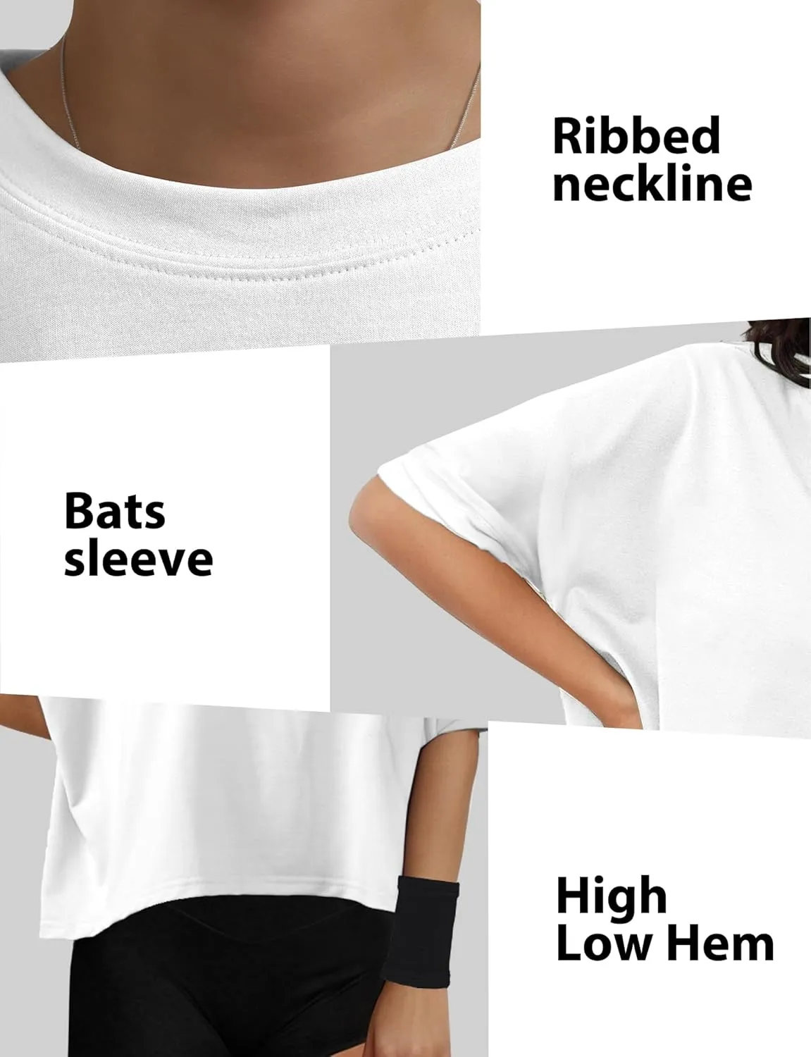 Buauty Womens Oversized Workout T-Shirt, Short Sleeve Crop Tops, Basic Casual Boxy Tshirts, Summer Loose Gym Athletic Tee