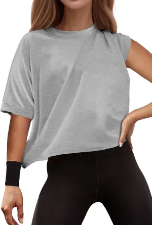 Buauty Womens Oversized Workout T-Shirt, Short Sleeve Crop Tops, Basic Casual Boxy Tshirts, Summer Loose Gym Athletic Tee