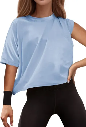 Buauty Womens Oversized Workout T-Shirt, Short Sleeve Crop Tops, Basic Casual Boxy Tshirts, Summer Loose Gym Athletic Tee