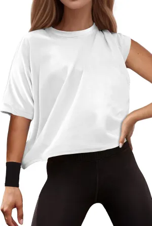 Buauty Womens Oversized Workout T-Shirt, Short Sleeve Crop Tops, Basic Casual Boxy Tshirts, Summer Loose Gym Athletic Tee
