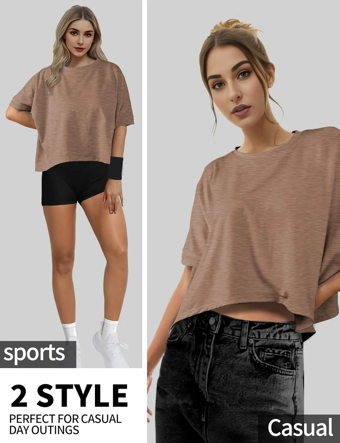 Buauty Womens Oversized Workout T-Shirt, Short Sleeve Crop Tops, Basic Casual Boxy Tshirts, Summer Loose Gym Athletic Tee