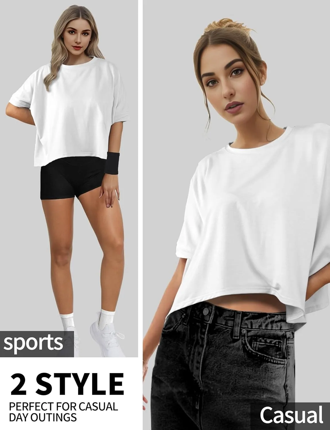 Buauty Womens Oversized Workout T-Shirt, Short Sleeve Crop Tops, Basic Casual Boxy Tshirts, Summer Loose Gym Athletic Tee