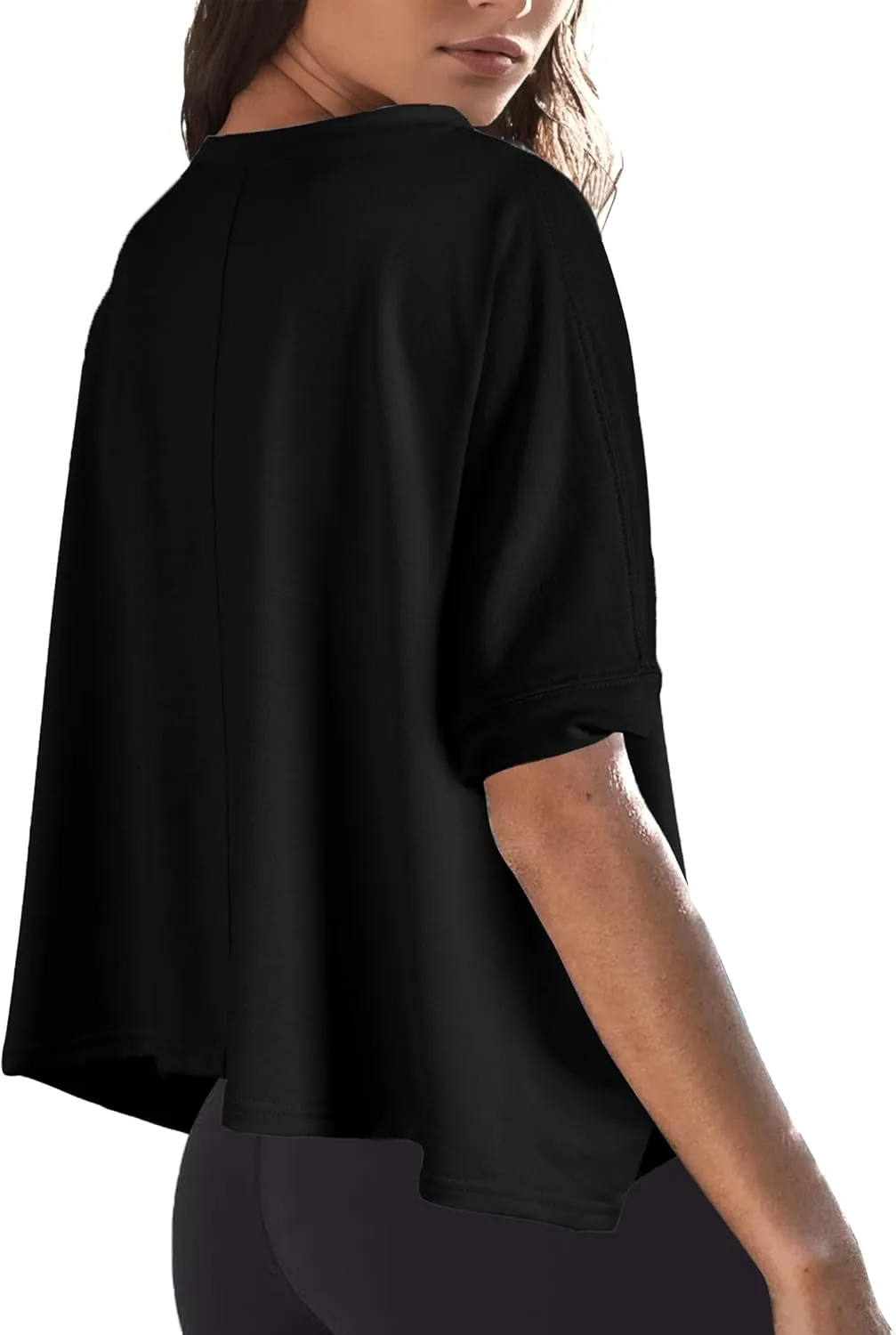 Buauty Womens Oversized Workout T-Shirt, Short Sleeve Crop Tops, Basic Casual Boxy Tshirts, Summer Loose Gym Athletic Tee