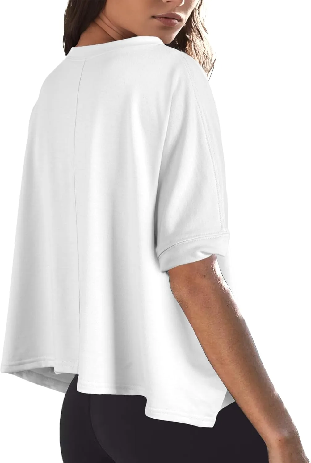 Buauty Womens Oversized Workout T-Shirt, Short Sleeve Crop Tops, Basic Casual Boxy Tshirts, Summer Loose Gym Athletic Tee
