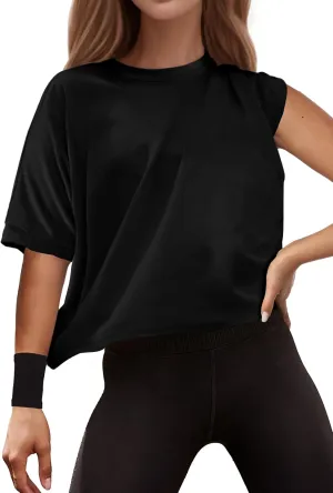 Buauty Womens Oversized Workout T-Shirt, Short Sleeve Crop Tops, Basic Casual Boxy Tshirts, Summer Loose Gym Athletic Tee