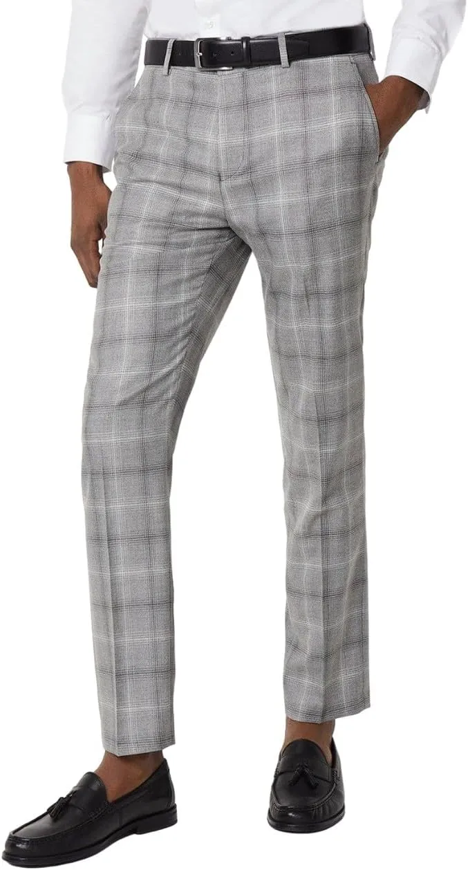 Burton Mens Checked Slim Tailored Suit Trousers (40R) (Gray)