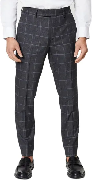 Burton Mens Windowpane Check Slim Tailored Suit Trousers (30R) (Charcoal)
