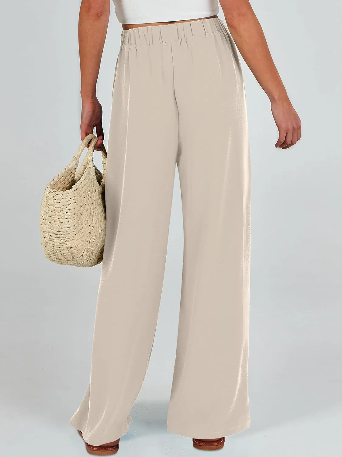 Caracilia Women Wide Leg Palazzo Pants Summer High Waist Flowy Casual Trousers Loose Lounge Beach Travel Vacation Clothes