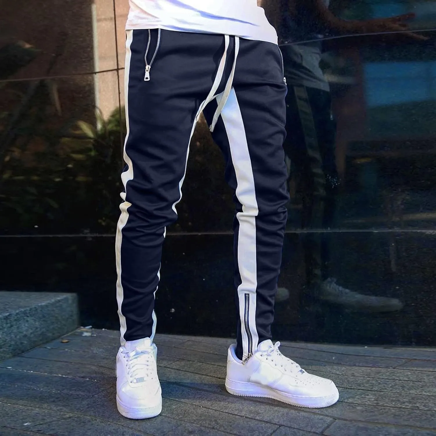 Cargo Trousers for Men Bottoms Mens Jogging Bottoms Slim Fit Sports Trousers with Zip Pockets Mens Cargo Sweatpants