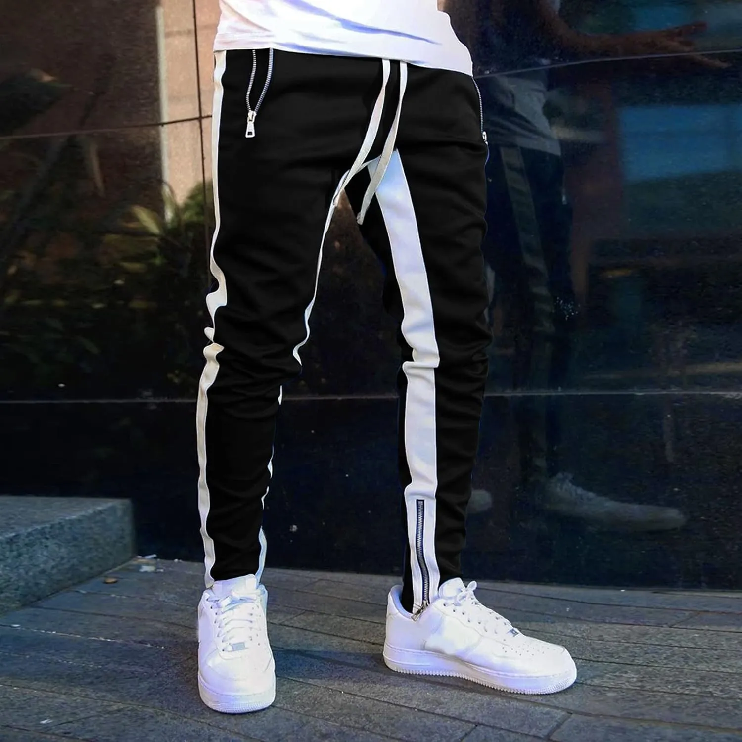 Cargo Trousers for Men Bottoms Mens Jogging Bottoms Slim Fit Sports Trousers with Zip Pockets Mens Cargo Sweatpants
