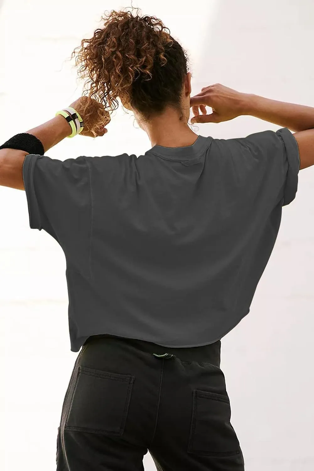 Carpetcom Oversized Workout Shirts for Women Short Sleeve Drop Shoulder Casual Crop Tops Baggy Gym Yoga Athletic Tee