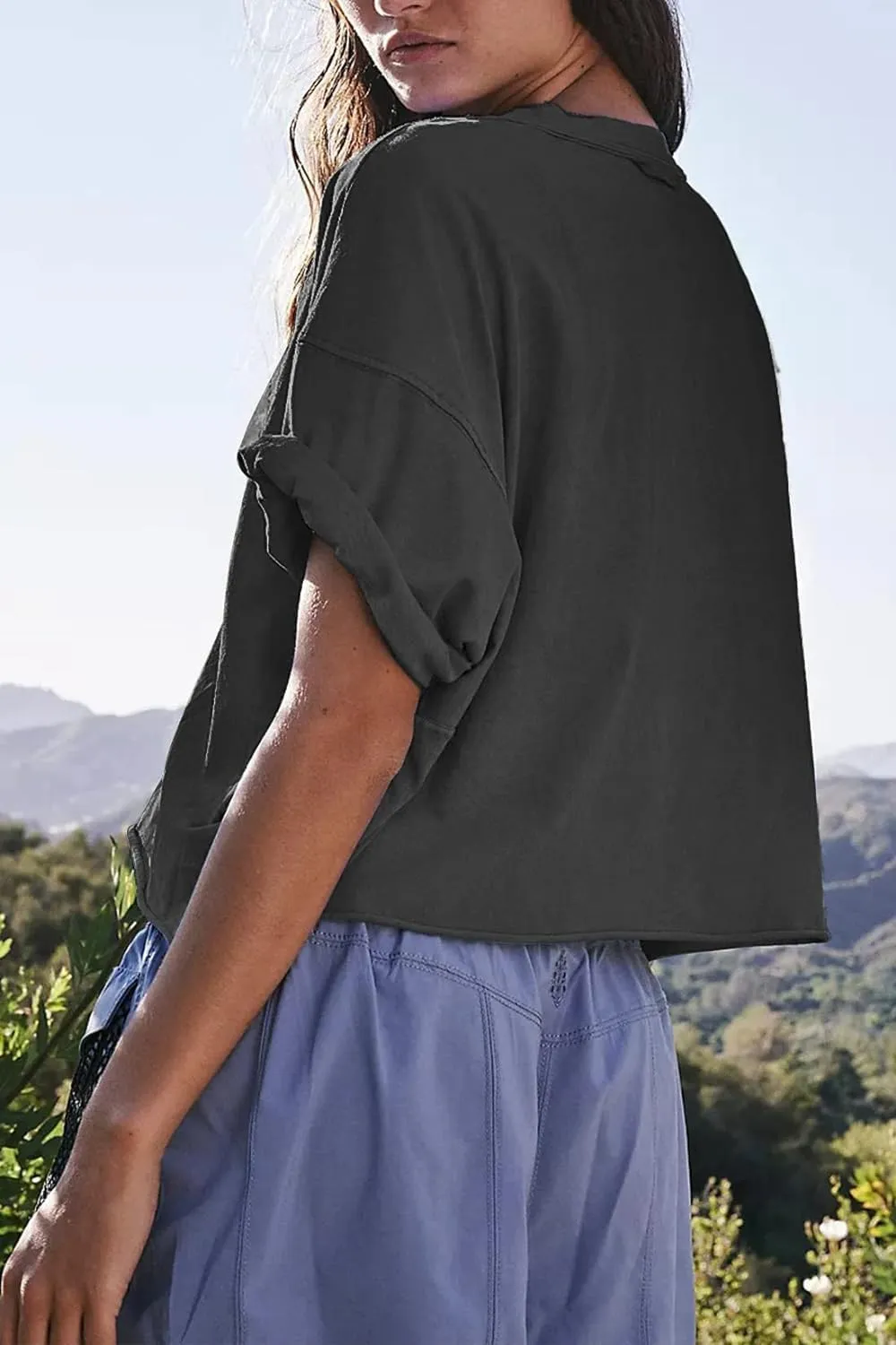 Carpetcom Oversized Workout Shirts for Women Short Sleeve Drop Shoulder Casual Crop Tops Baggy Gym Yoga Athletic Tee