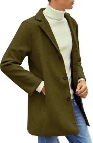 Casual Pea Coat for Men Notched Lapel Trench Coat Single Breasted Solid Overcoat Big and Tall Long Jacket Classic Coat