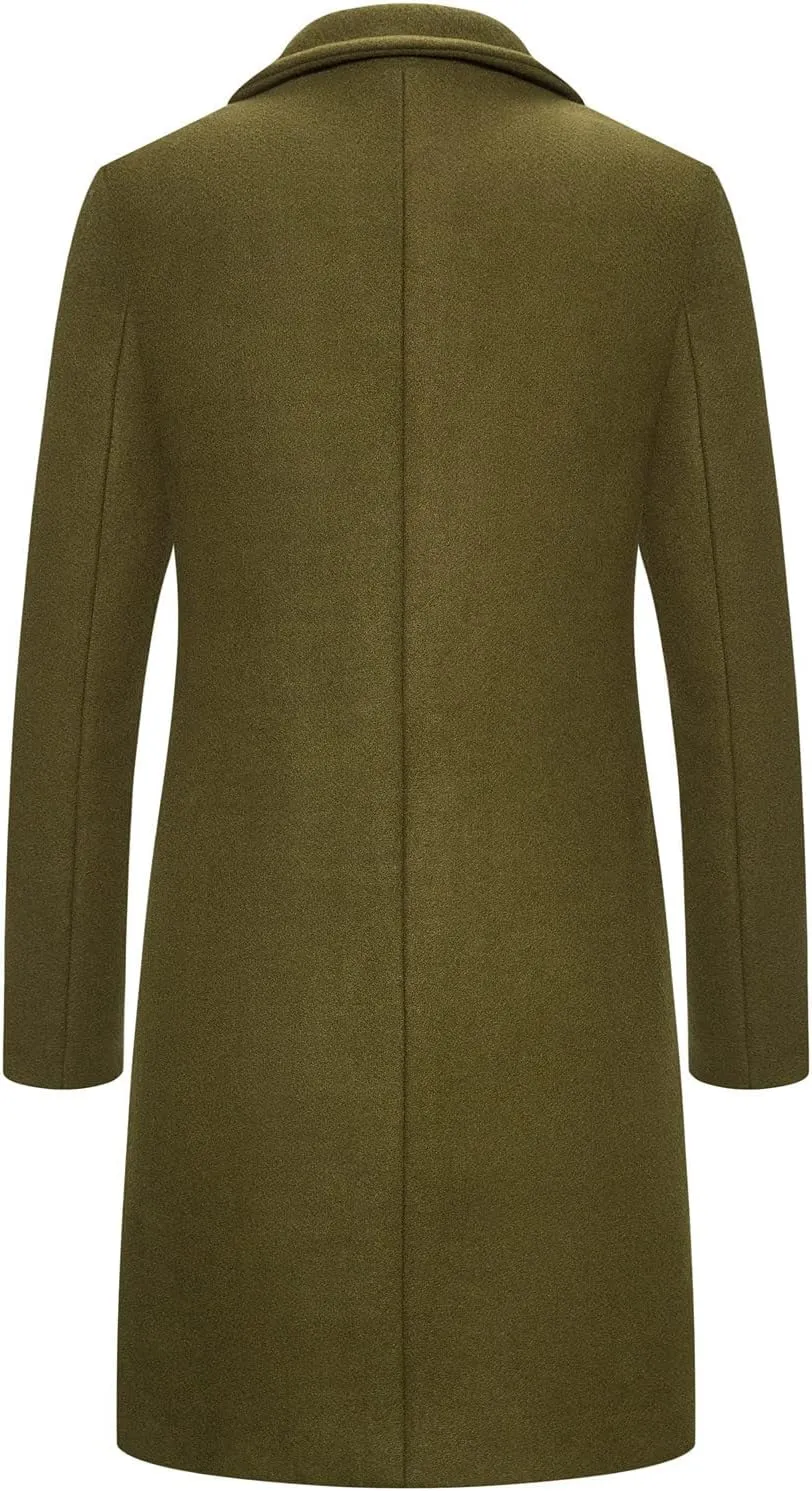 Casual Pea Coat for Men Notched Lapel Trench Coat Single Breasted Solid Overcoat Big and Tall Long Jacket Classic Coat