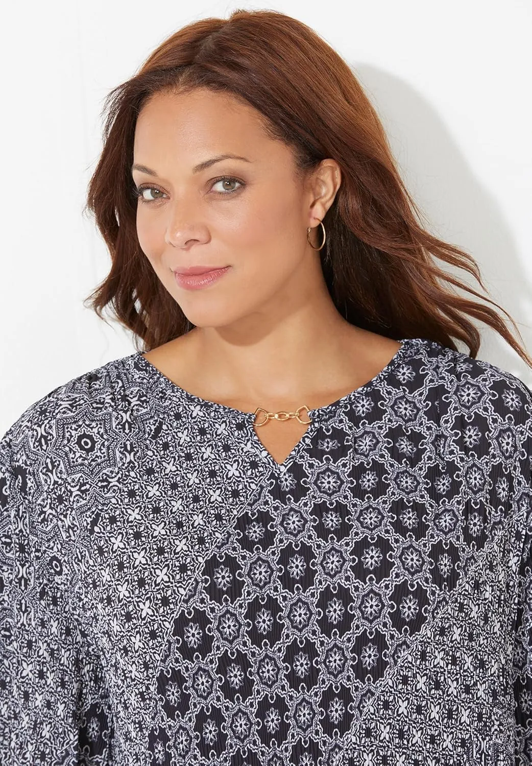 Catherines Women's Plus Size Affinity Chain Pleated Blouse