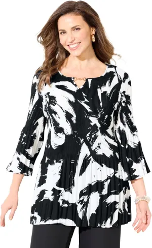 Catherines Women's Plus Size Affinity Chain Pleated Blouse