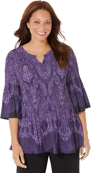 Catherines Women's Plus Size Affinity Chain Pleated Blouse