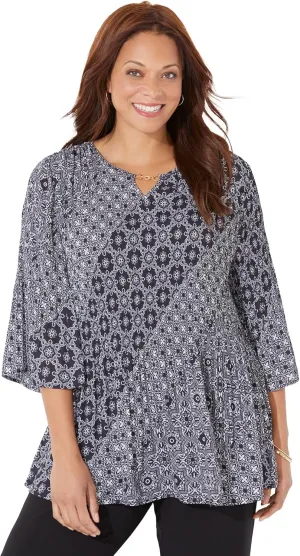Catherines Women's Plus Size Affinity Chain Pleated Blouse
