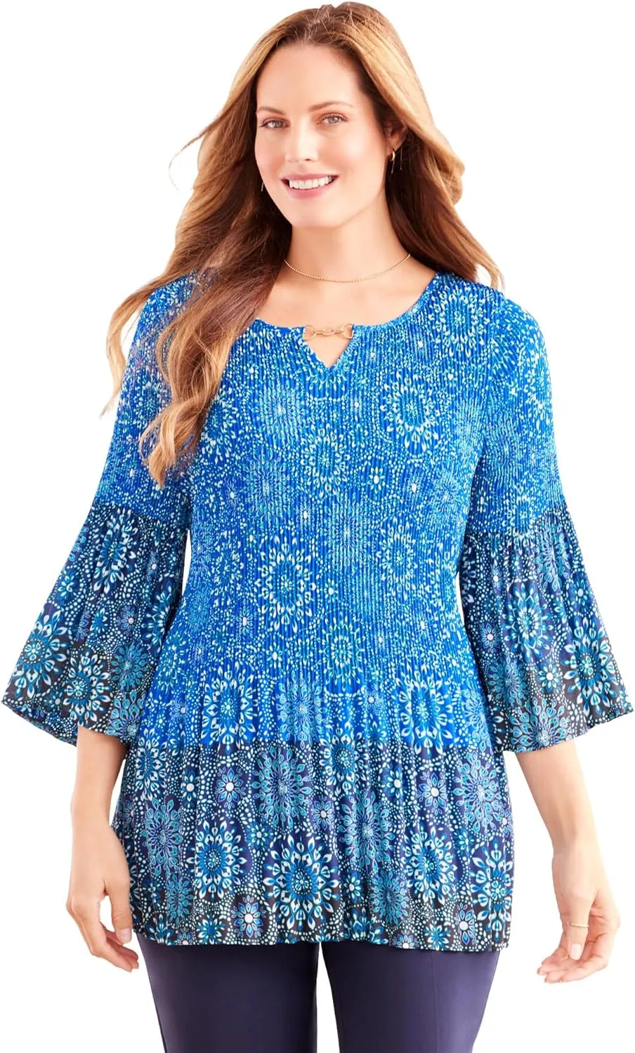 Catherines Women's Plus Size Affinity Chain Pleated Blouse