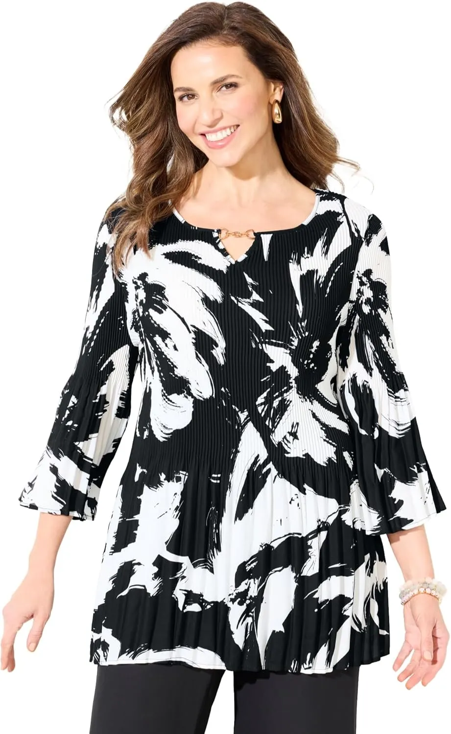 Catherines Women's Plus Size Affinity Chain Pleated Blouse