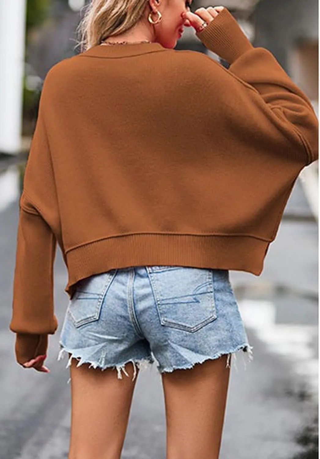 CHARTOU Women Loose Crew Neck Cable Knit Sweater Fall Ribbed Long Sleeve Knitted Sweater Pullover Jumper