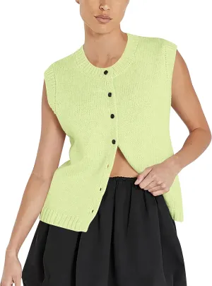 Cioatin Women Summer Knit Sweater Vest 2024 Sleeveless Button Down Loose Cardigan Tank Shirt Top Going Out Outfits Teen