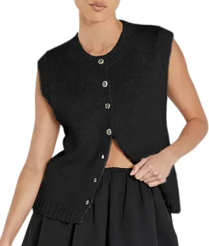 Cioatin Women Summer Knit Sweater Vest 2024 Sleeveless Button Down Loose Cardigan Tank Shirt Top Going Out Outfits Teen