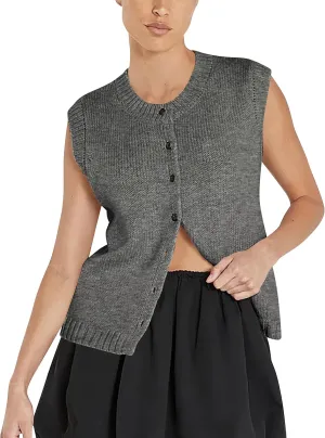 Cioatin Women Summer Knit Sweater Vest 2024 Sleeveless Button Down Loose Cardigan Tank Shirt Top Going Out Outfits Teen