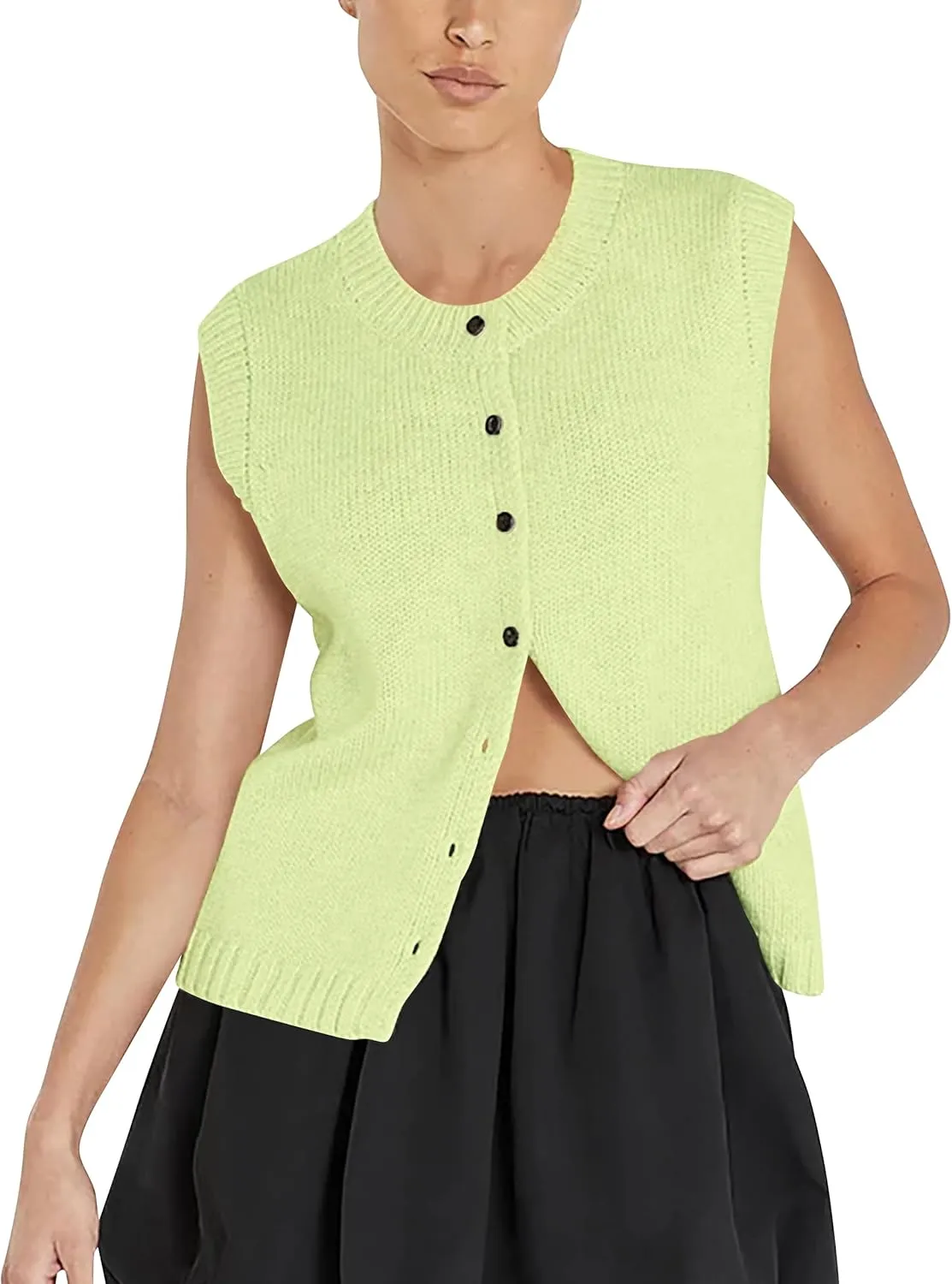 Cioatin Women Summer Knit Sweater Vest 2024 Sleeveless Button Down Loose Cardigan Tank Shirt Top Going Out Outfits Teen