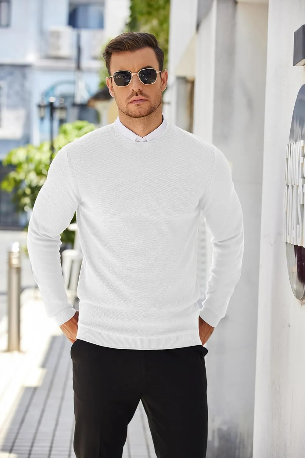 COOFANDY Mens Dress Pullover Sweater Lightweight Waffle Knit Sweater Slim Fit Crewneck Business Casual Sweater