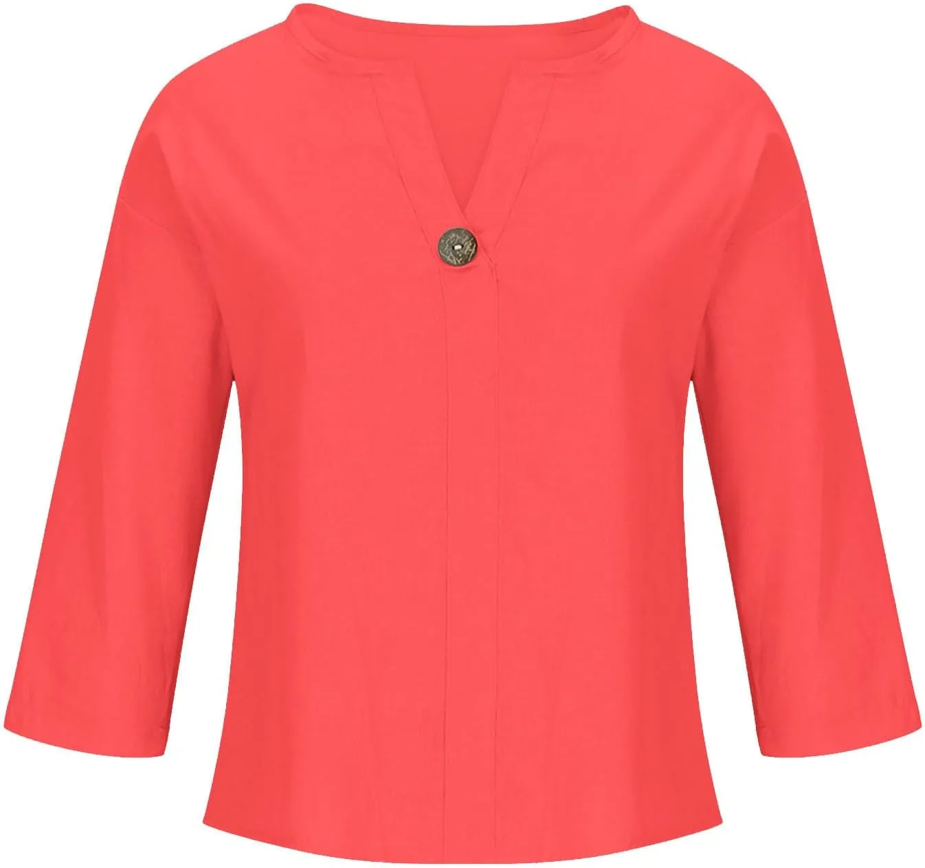 Cotton Linen Tops for Women 3/4 Sleeve Shirts Plus Size Causal V Neck Tees Loose Fit Shirts 2025 Summer Tunic Tops