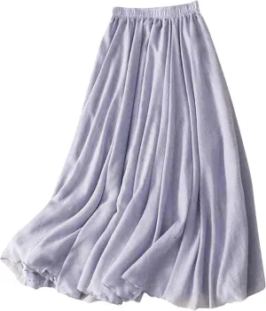 Cotton Skirts for Women Trendy Elegant Elastic High Waist A Line Layered Ruffle Flowy Fairy Swing Pleated Maxi Skirt
