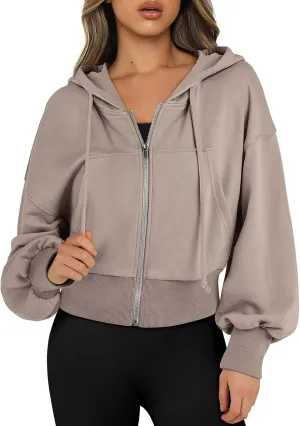 Cropped hoodie women 2024 Zip Up Hoodies Cropped Sweatshirts Fall Outfits Casual Hooded Tops-A