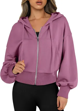 Cropped hoodie women 2024 Zip Up Hoodies Cropped Sweatshirts Fall Outfits Casual Hooded Tops-A