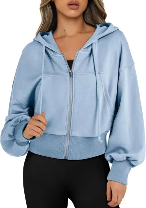 Cropped hoodie women 2024 Zip Up Hoodies Cropped Sweatshirts Fall Outfits Casual Hooded Tops-A