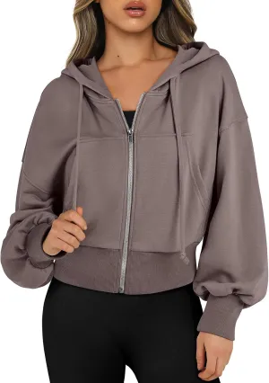 Cropped hoodie women 2024 Zip Up Hoodies Cropped Sweatshirts Fall Outfits Casual Hooded Tops-A
